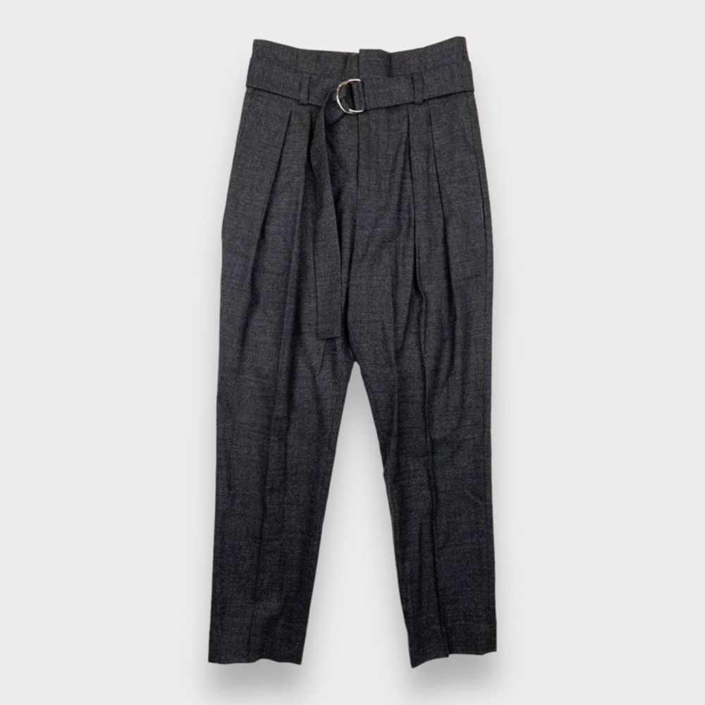 IRO Belted Gray Wool Trousers Pleated Straight Leg Pants Women's Size 36 (US 4)